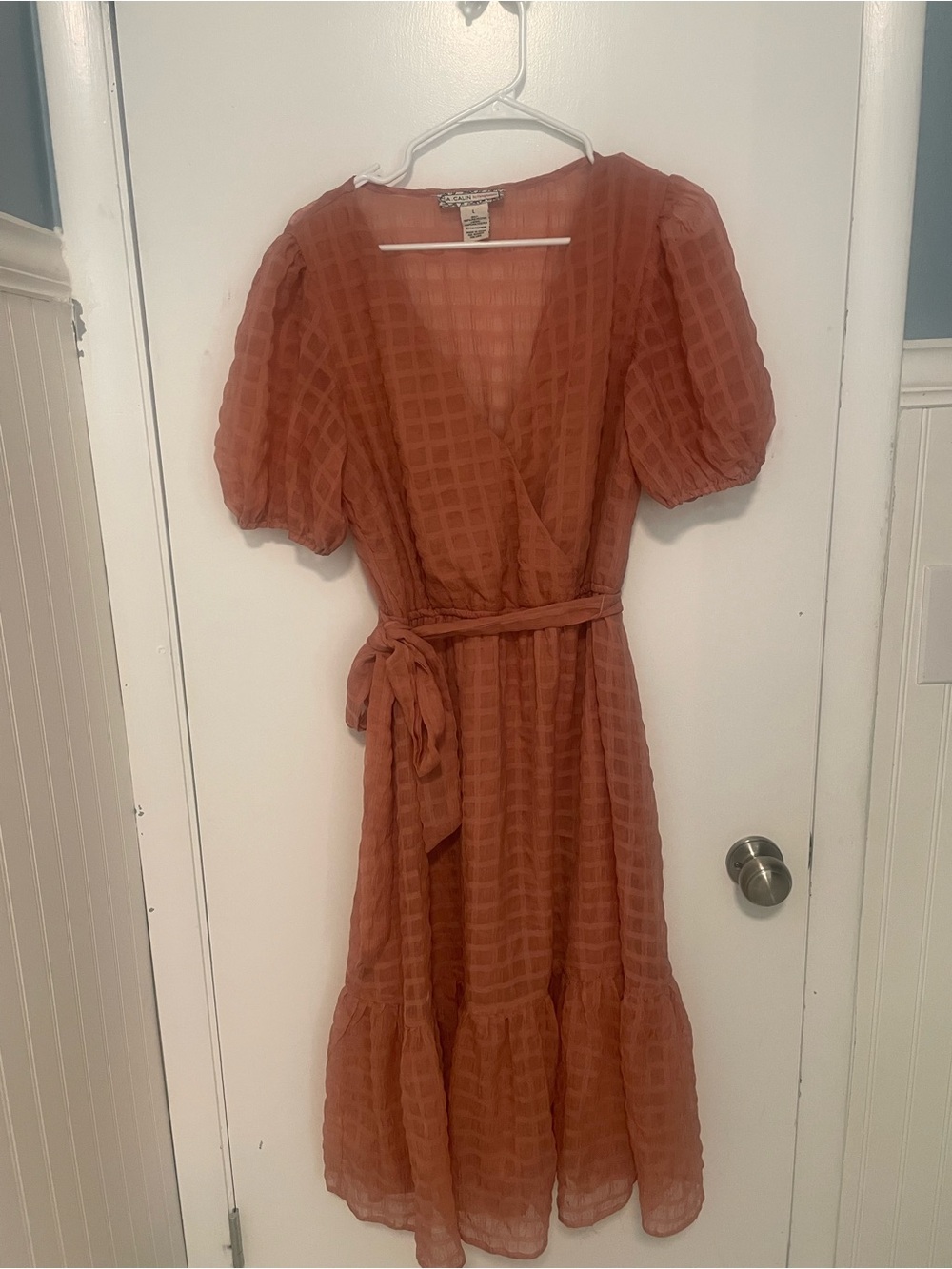 Flying Tomato Rust Orange Midi Dress with Puff Sleeves